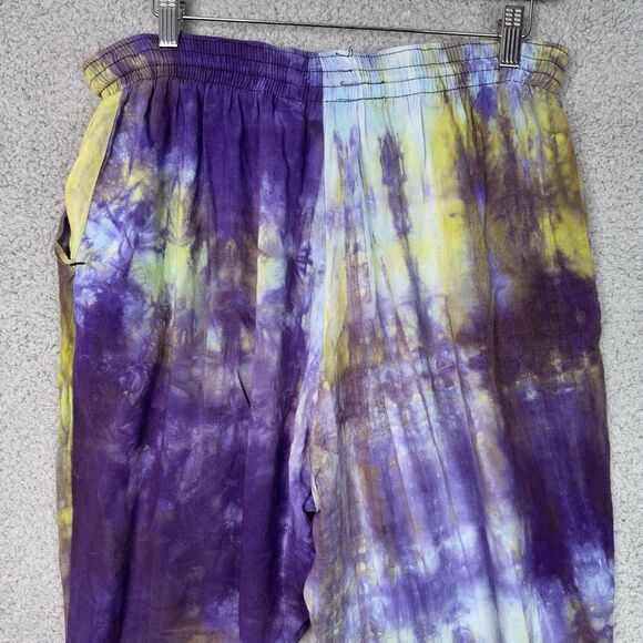 Vintage Attack Reaction Wear Tie Dye Pants L Purple Yellow Rayon Boho Grunge USA - Picture 11 of 13
